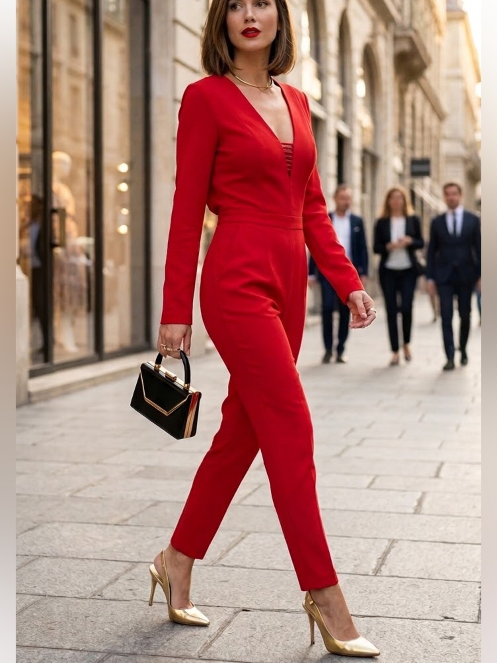 Adelyn Rae Red long sleeves jumpsuit slimly cut open back size small